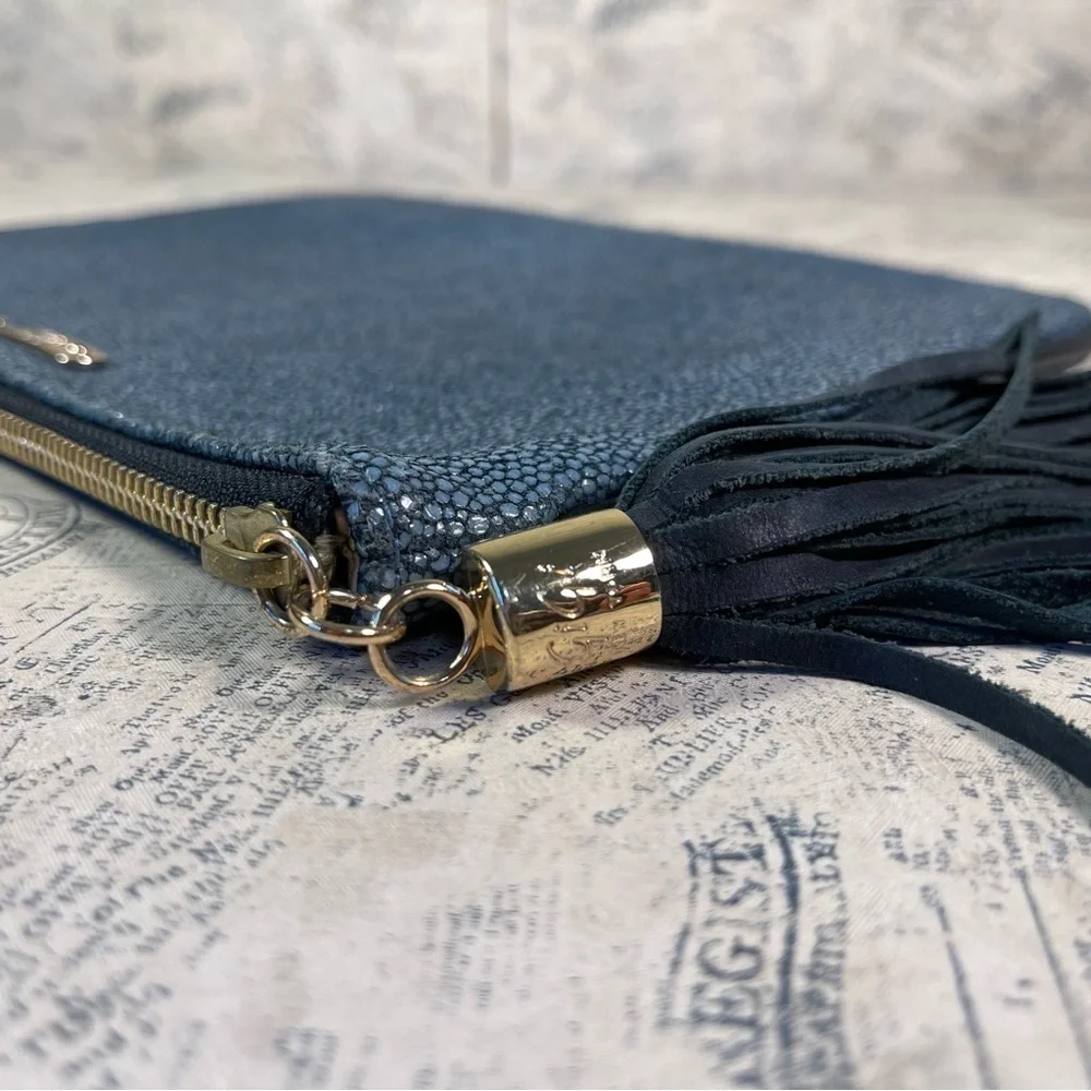 GiGi New York Stingray Leather Pouch Bag Blue Exotic Leather Clutch